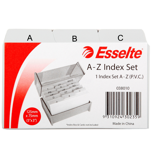 Esselte A-Z Indexed System Cards 5x3 PVC Grey - 038010
