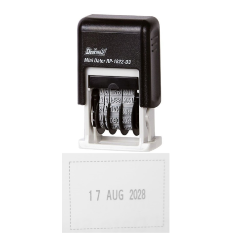 Deskmate Self Inking Mini Date Stamp 3mm Pre-Inked, Re-inkable Up To 100,000 Impressions - RP1822D3