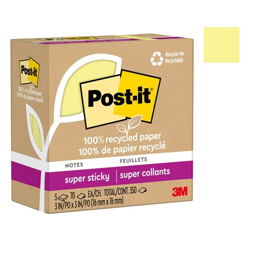 Post-it Sticky Notes Recycled 76x76mm 654R-5SSCY Yellow - 5 Per Pack