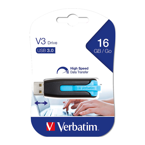 Verbatim 16GB USB 3.0 V3 Store 'n' Go Flash Drive 49176 - Blue