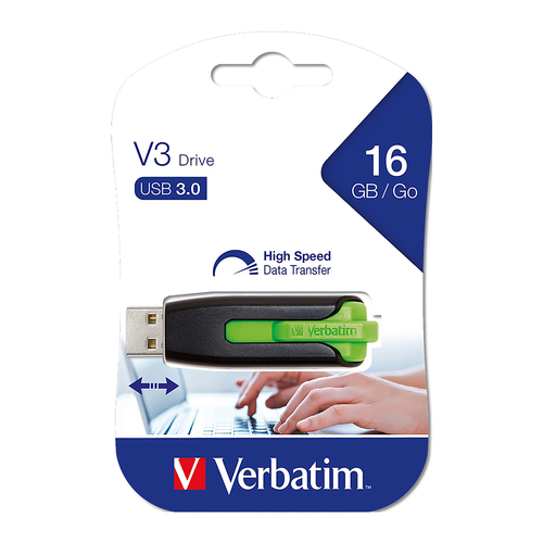 Verbatim 16GB 3.0 USB V3 Store 'n' Go Flash Drive 49177 - Green