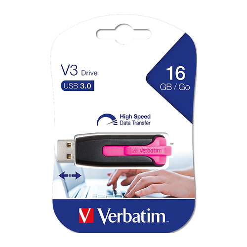 Verbatim 16GB 3.0 USB V3 Store 'n' Go Flash Drive 49178 - Pink