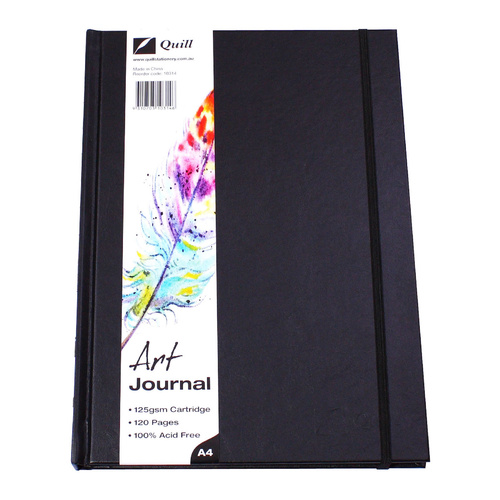 Quill A4 Art Journal Elastic Closure 125gsm 120 Page - Black
