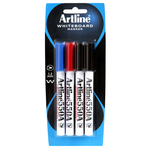 Artline 550A Whiteboard Marker 1.2mm Bullet Nib Assorted Colours 4 Pack - 155074
