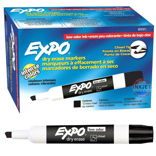 Expo Whiteboard Marker Dry Erase Low Odour Black 80001 - 12 Pack