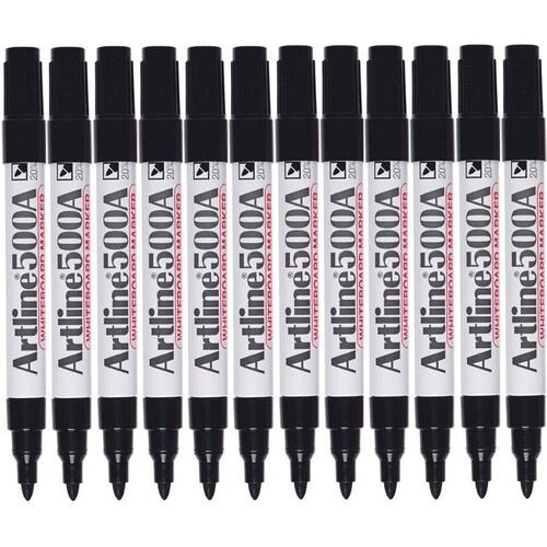 Artline 500A Whiteboard Marker 2mm Bullet Nib Black 12 Pack - 150001