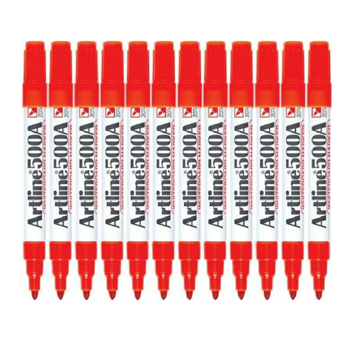 Artline 500A Whiteboard Marker 2mm Bullet Nib Red 12 Pack - 150002