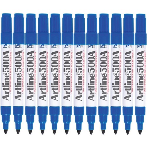 Artline 500A Whiteboard Marker 2mm Bullet Nib Blue 12 Pack - 150003